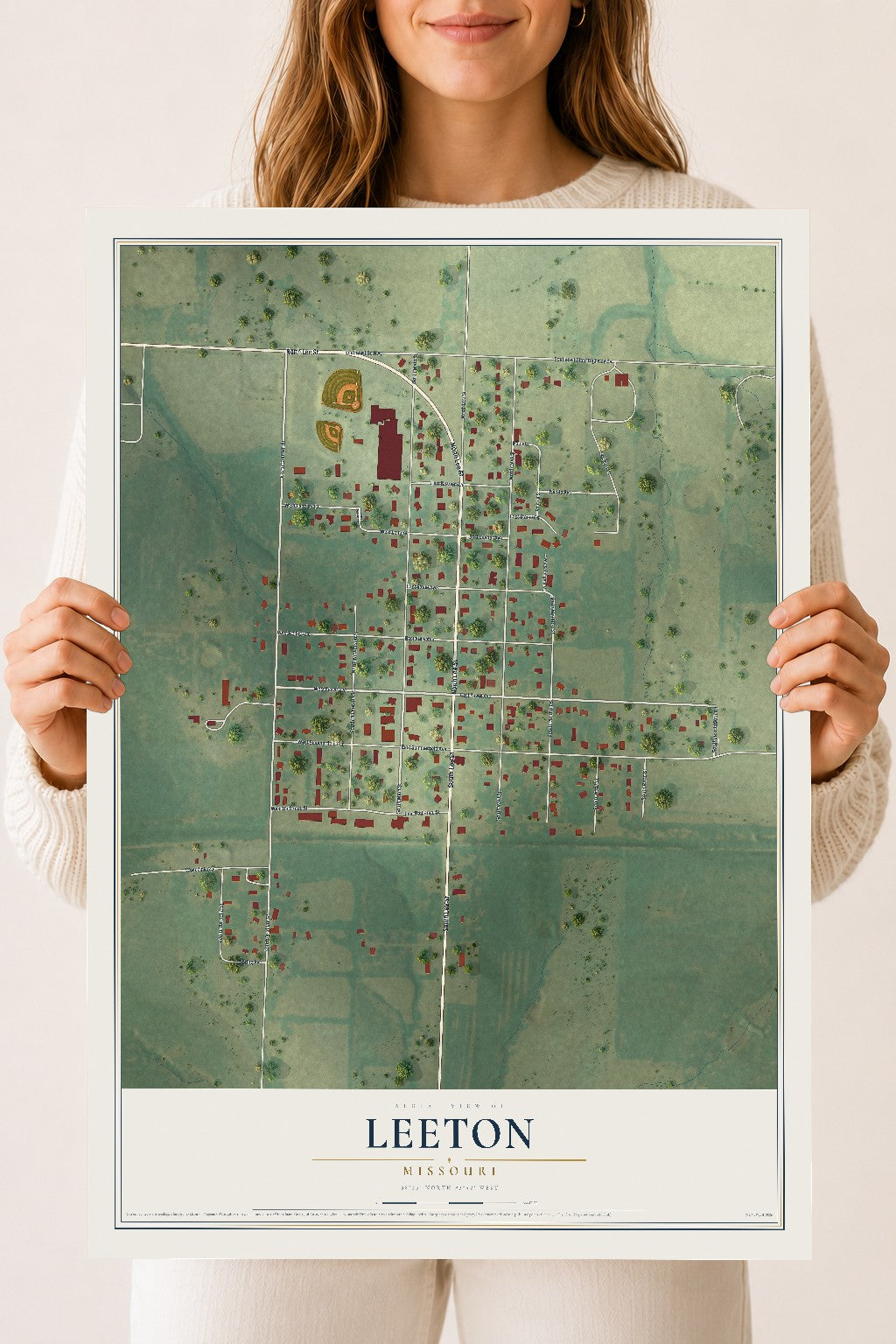 Map of Leeton, Missouri, 18 x 24 inch unframed archival matte print