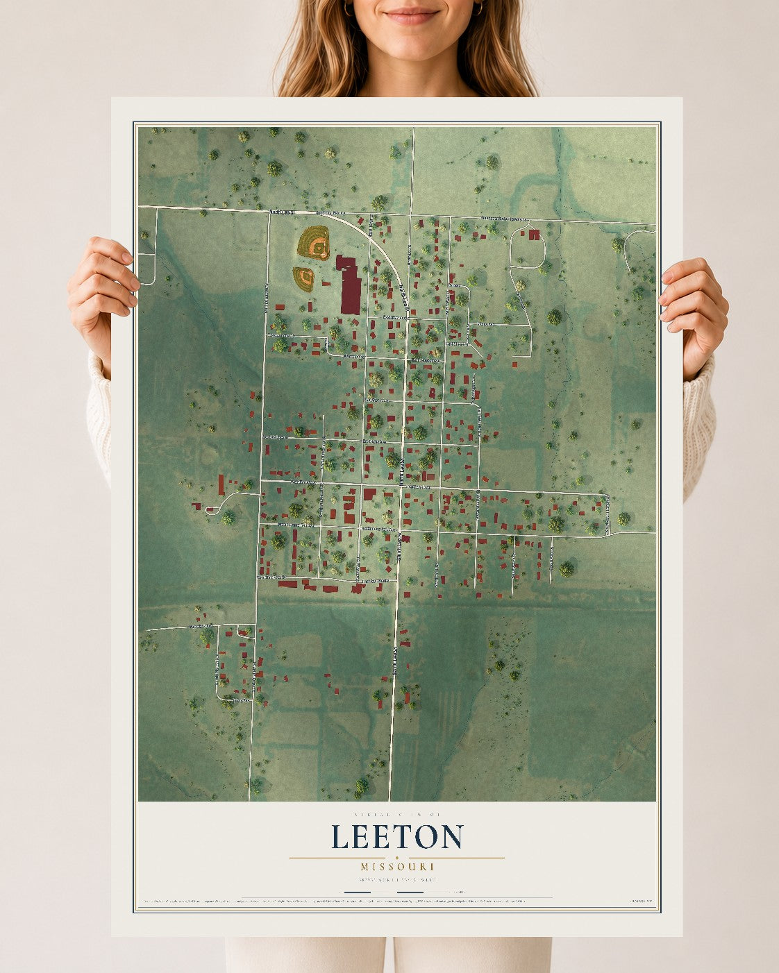 Map of Leeton, Missouri, 24 x 36 inch unframed archival matte print