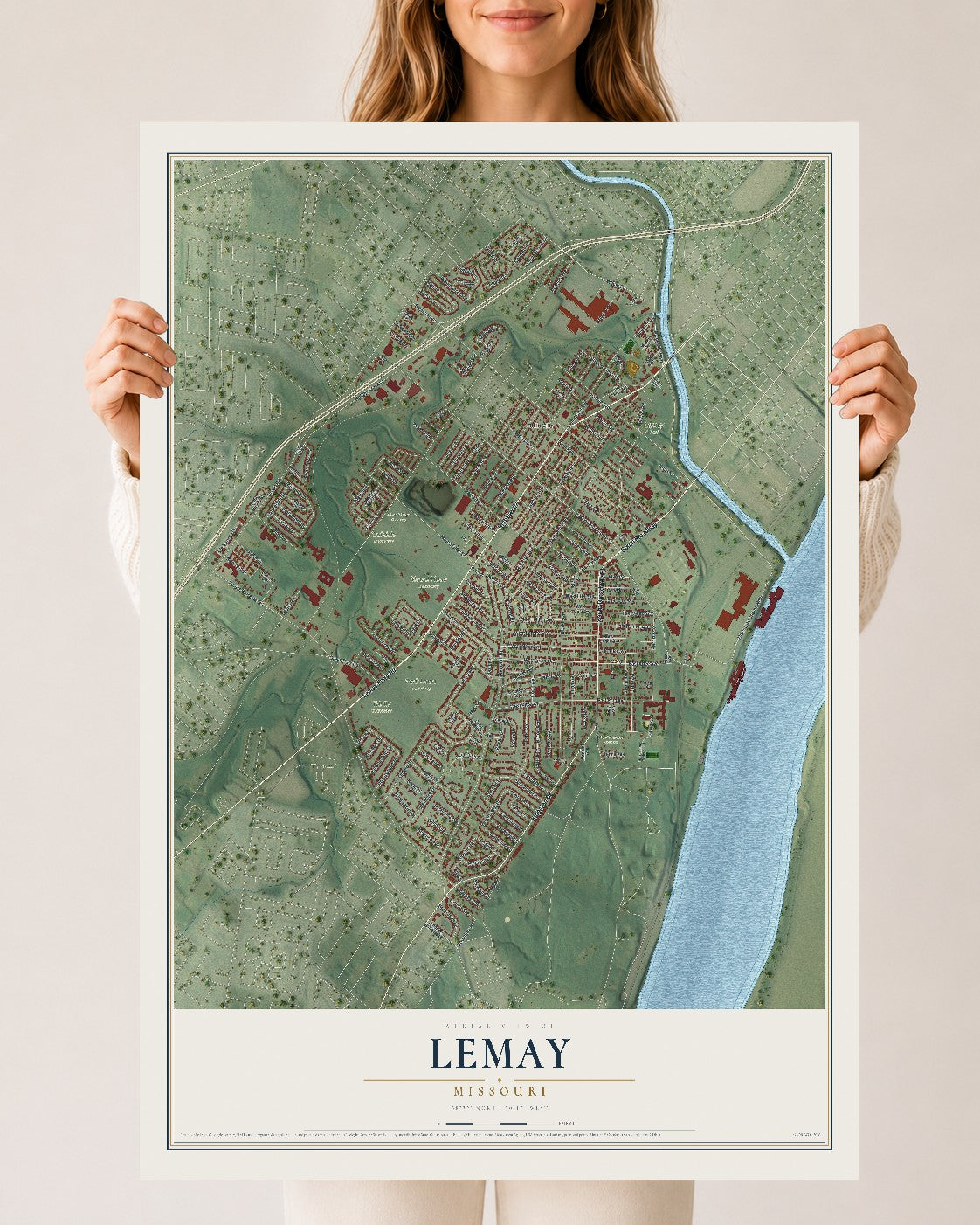 Map of Lemay, Missouri, 24 x 36 inch unframed archival matte print