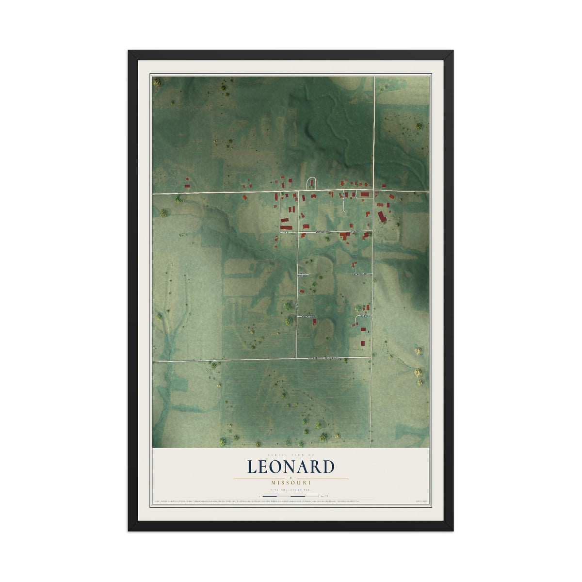 Map of Leonard, Missouri, 12 x 18 inch print in a black wood frame