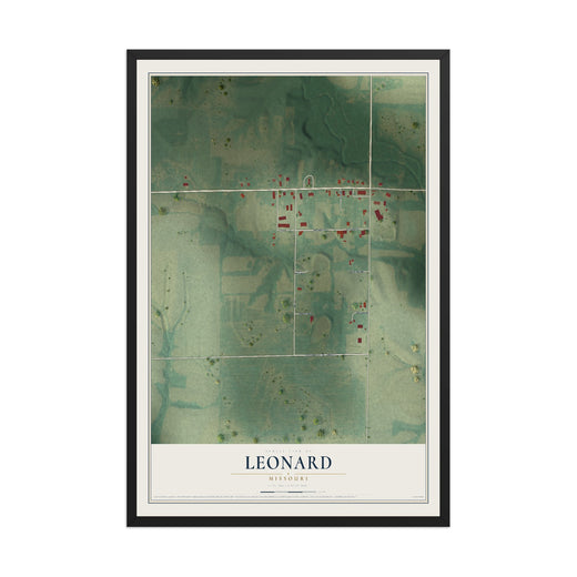 Map of Leonard, Missouri, 12 x 18 inch print in a black wood frame