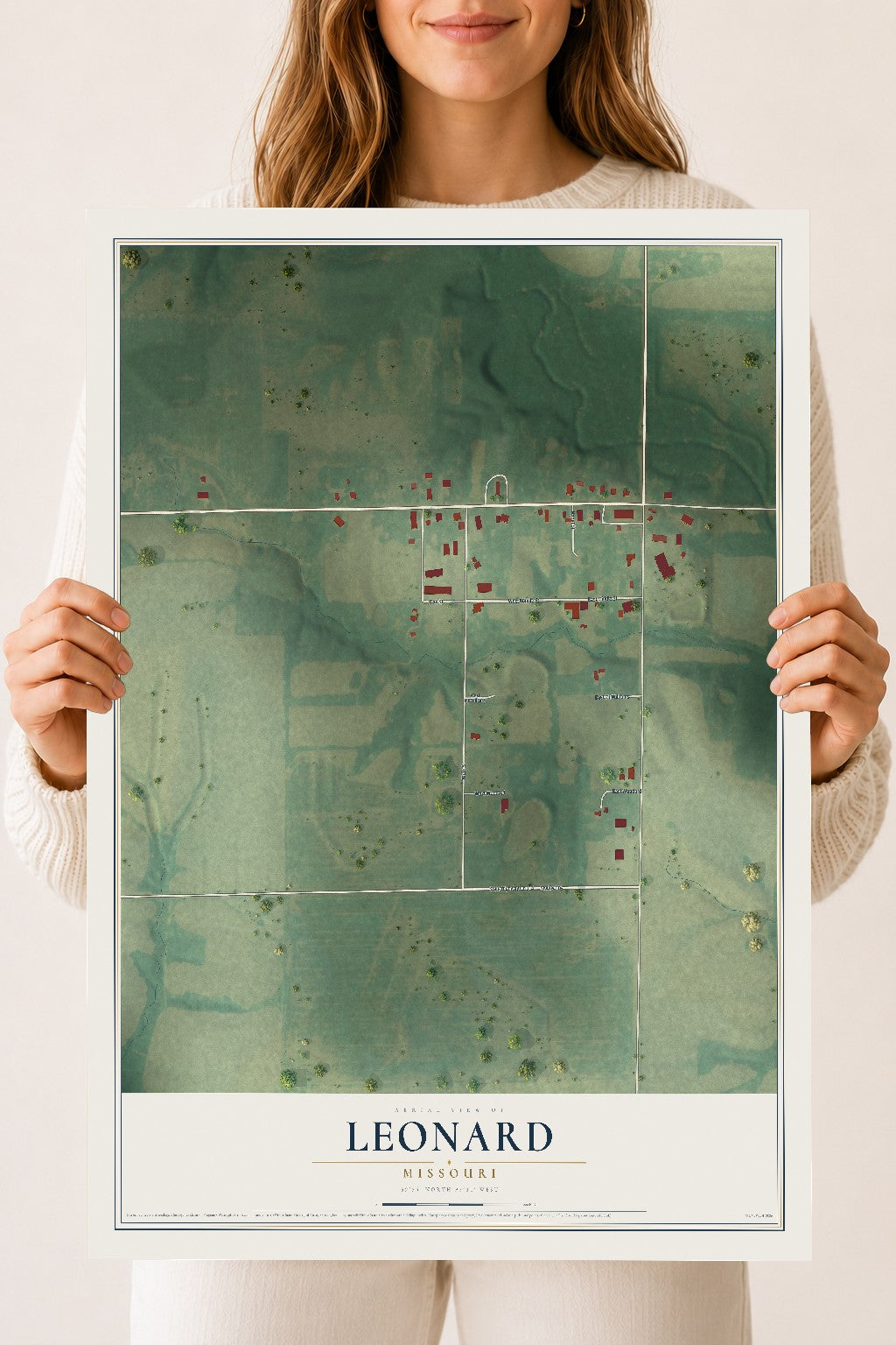 Map of Leonard, Missouri, 18 x 24 inch unframed archival matte print