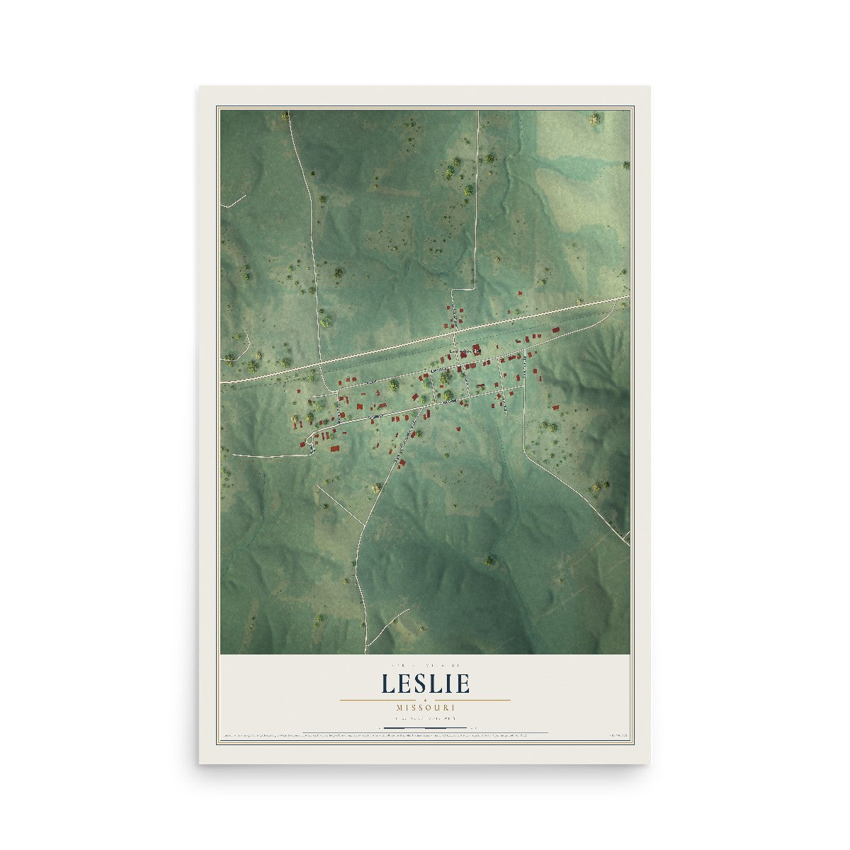 Map of Leslie, Missouri, 12 x 18 inch unframed archival matte print