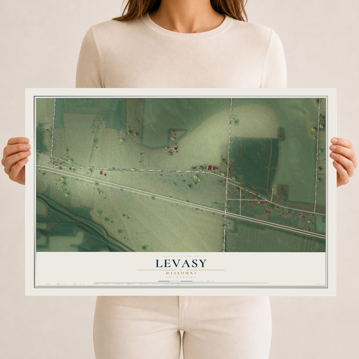 Map of Levasy, Missouri, 12 x 18 inch unframed archival matte print