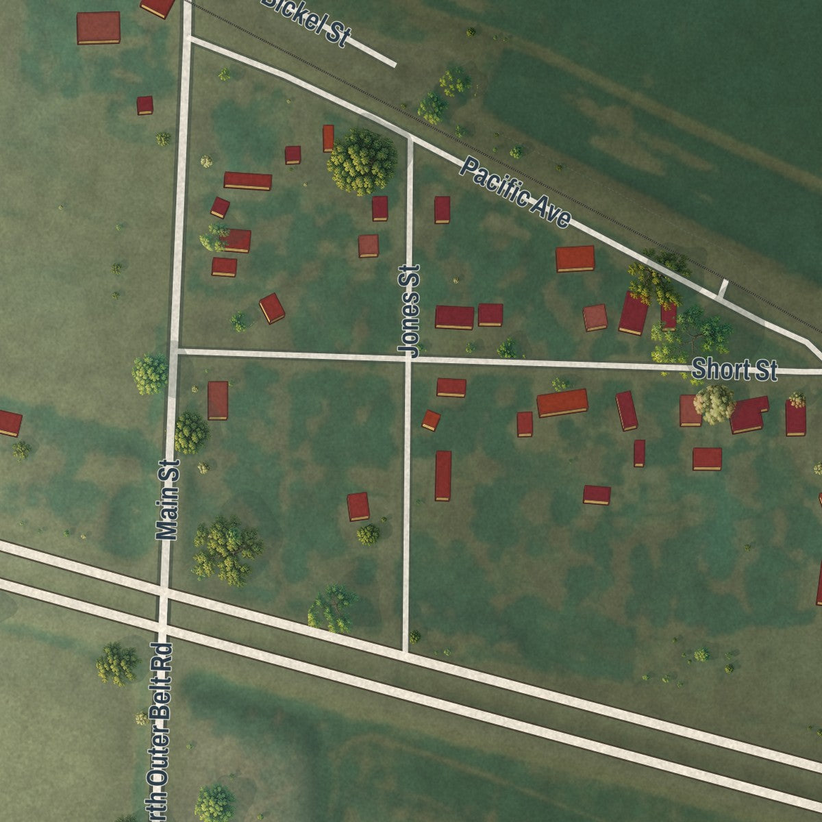 Close-up of the map of Levasy, Missouri print showing street and building detail