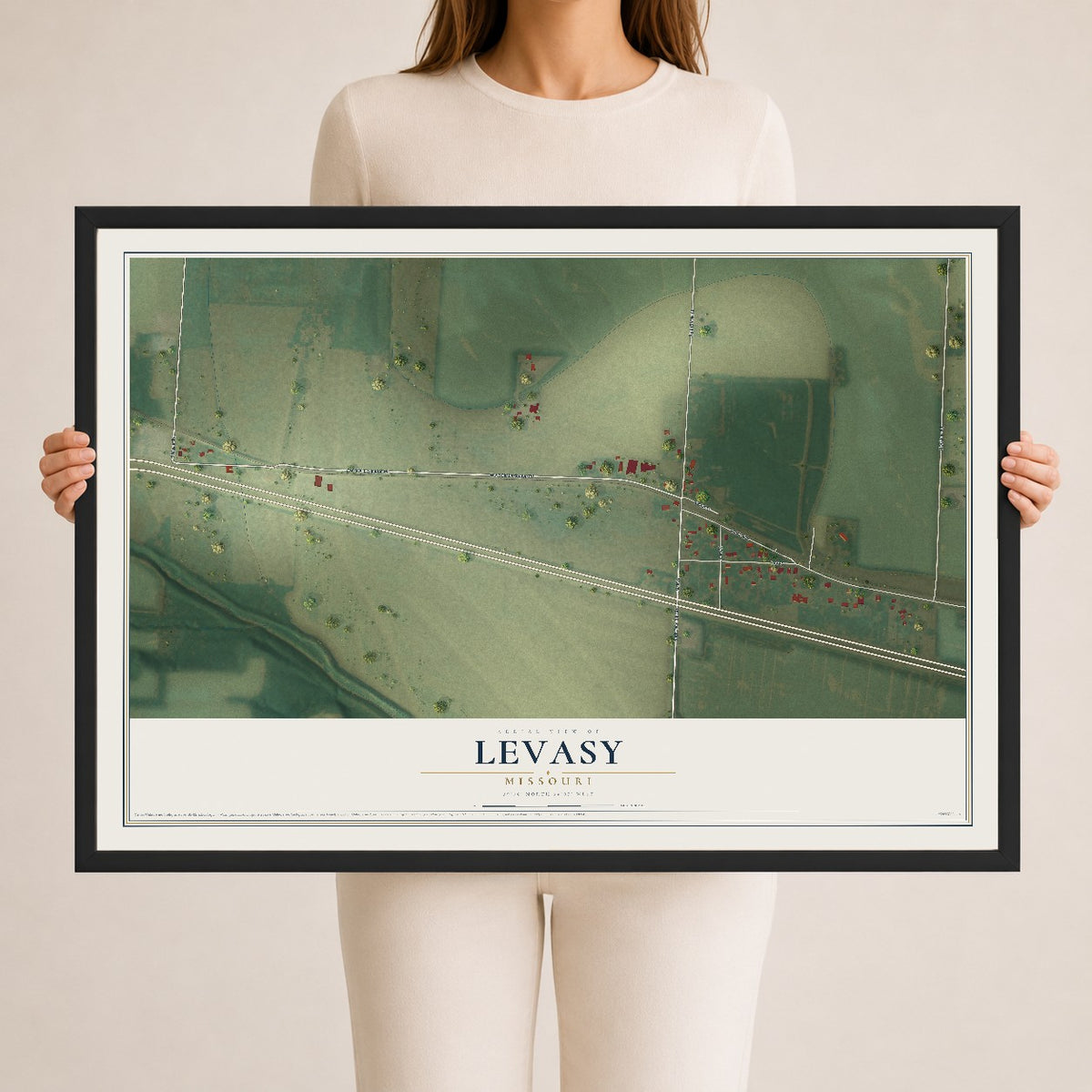 Map of Levasy, Missouri, 24 x 36 inch print in a black wood frame