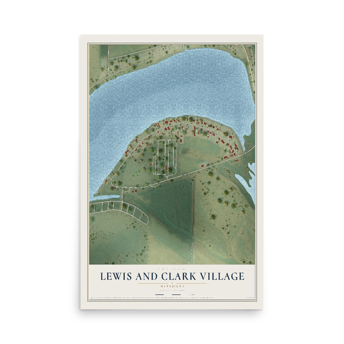 Map of Lewis and Clark Village, Missouri, 12 x 18 inch unframed archival matte print
