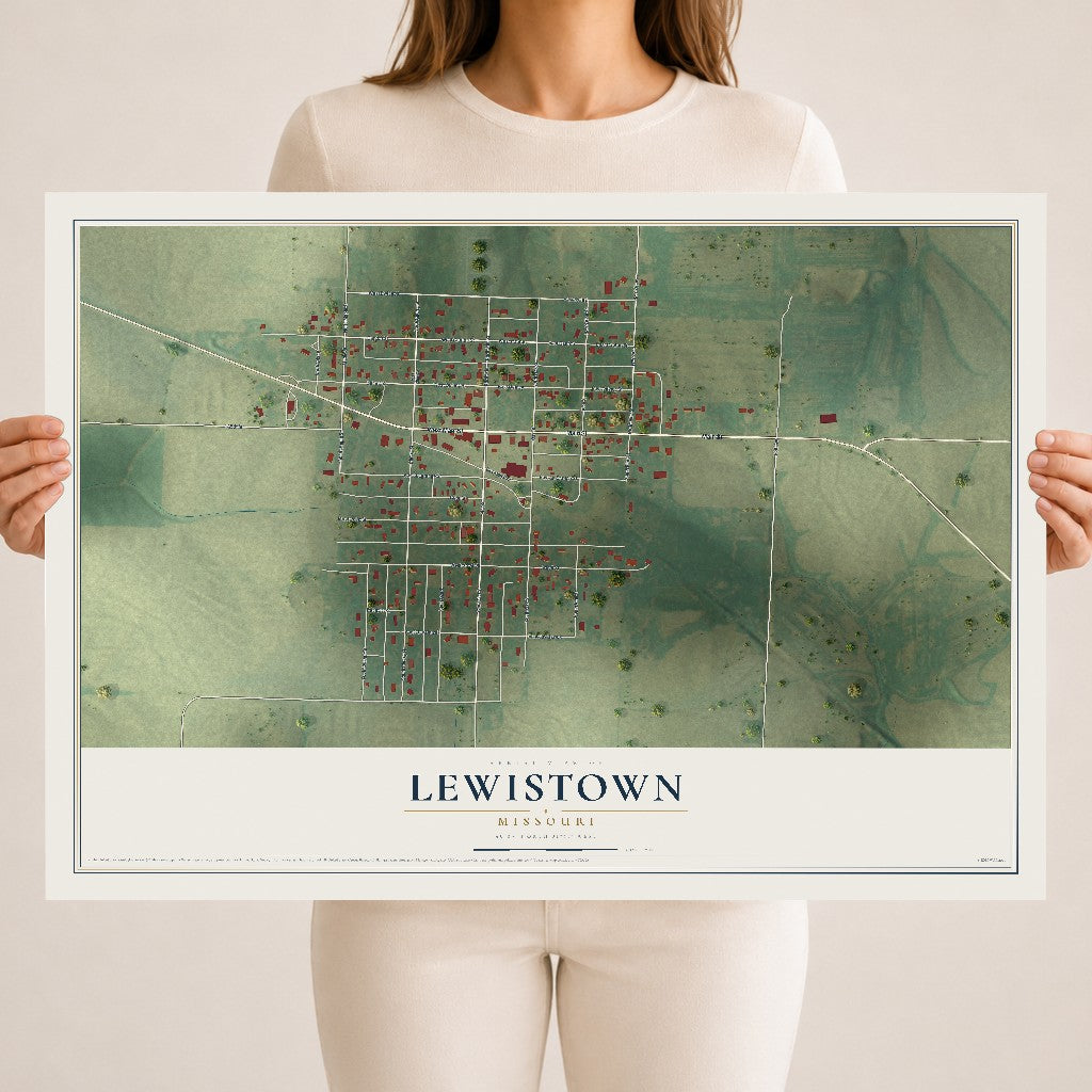 Map of Lewistown, Missouri, 18 x 24 inch unframed archival matte print