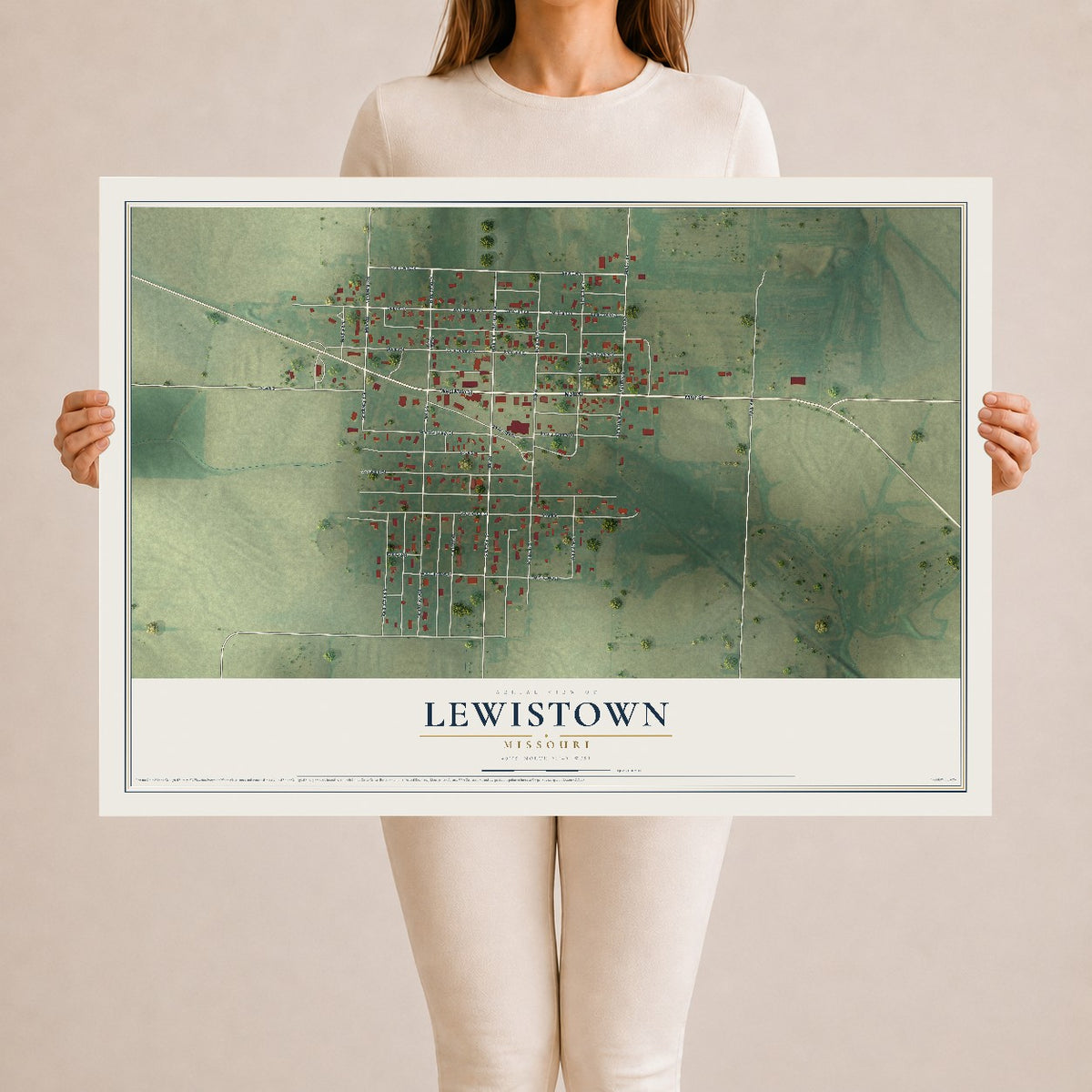 Map of Lewistown, Missouri, 24 x 36 inch unframed archival matte print
