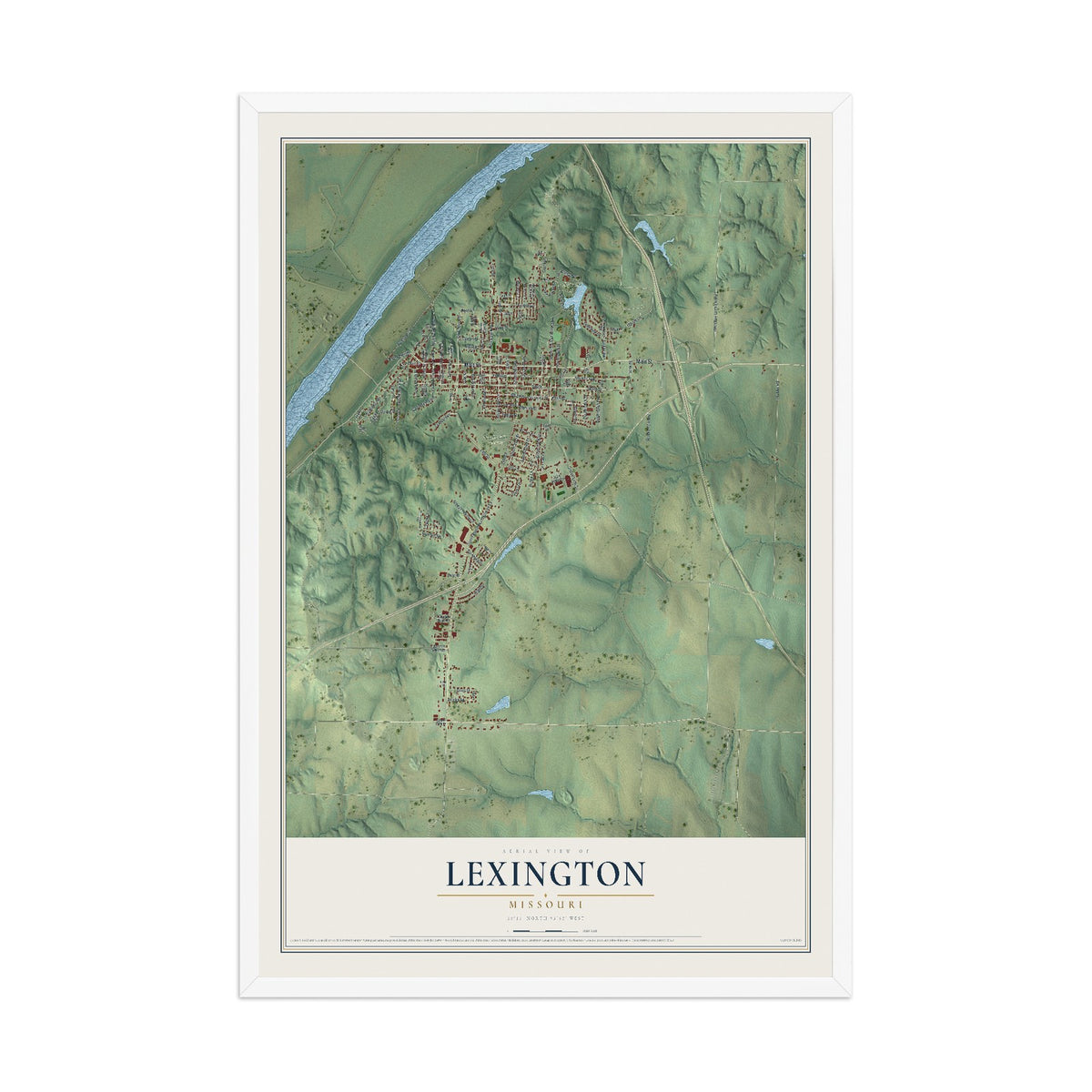 Map of Lexington, Missouri, 12 x 18 inch print in a white wood frame