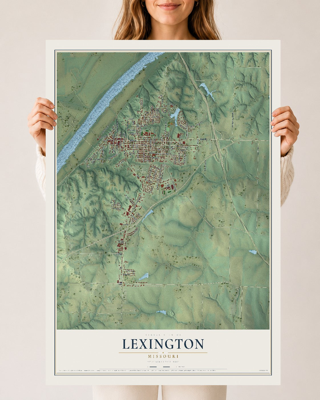 Map of Lexington, Missouri, 24 x 36 inch unframed archival matte print