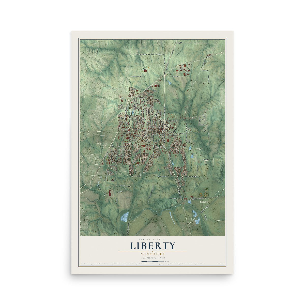 Map of Liberty, Missouri, 12 x 18 inch unframed archival matte print