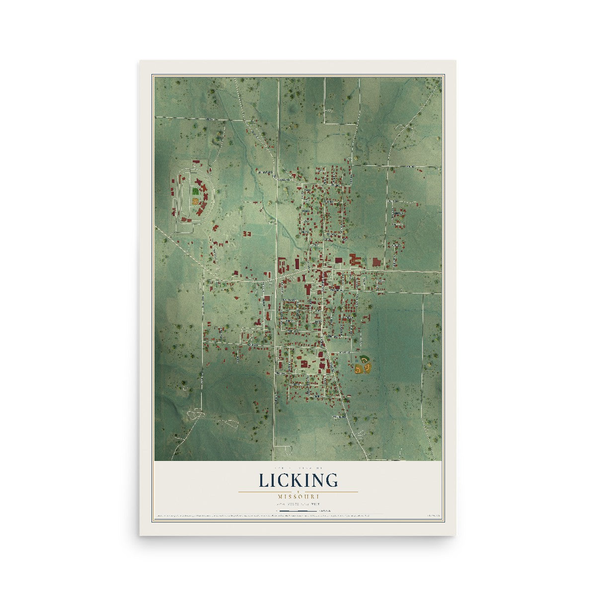 Map of Licking, Missouri, 12 x 18 inch unframed archival matte print
