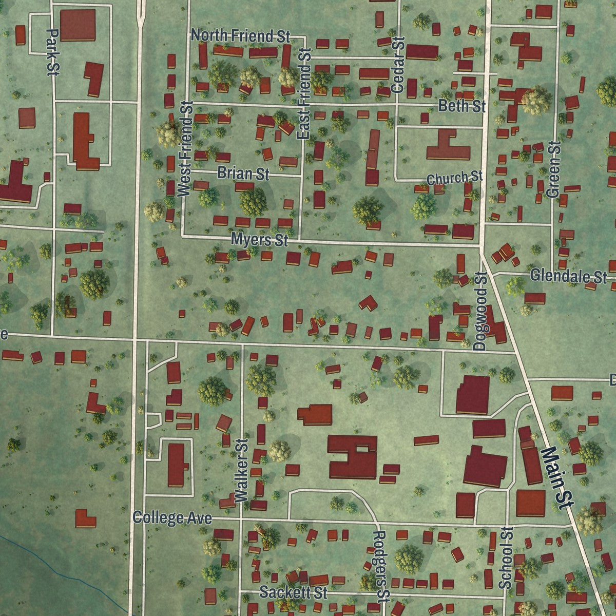 Close-up of the map of Licking, Missouri print showing street and building detail