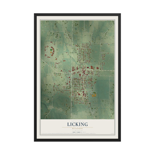 Map of Licking, Missouri, 12 x 18 inch print in a black wood frame