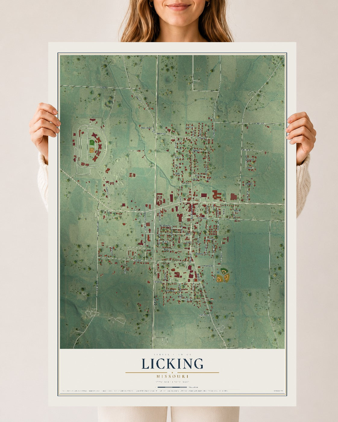 Map of Licking, Missouri, 24 x 36 inch unframed archival matte print