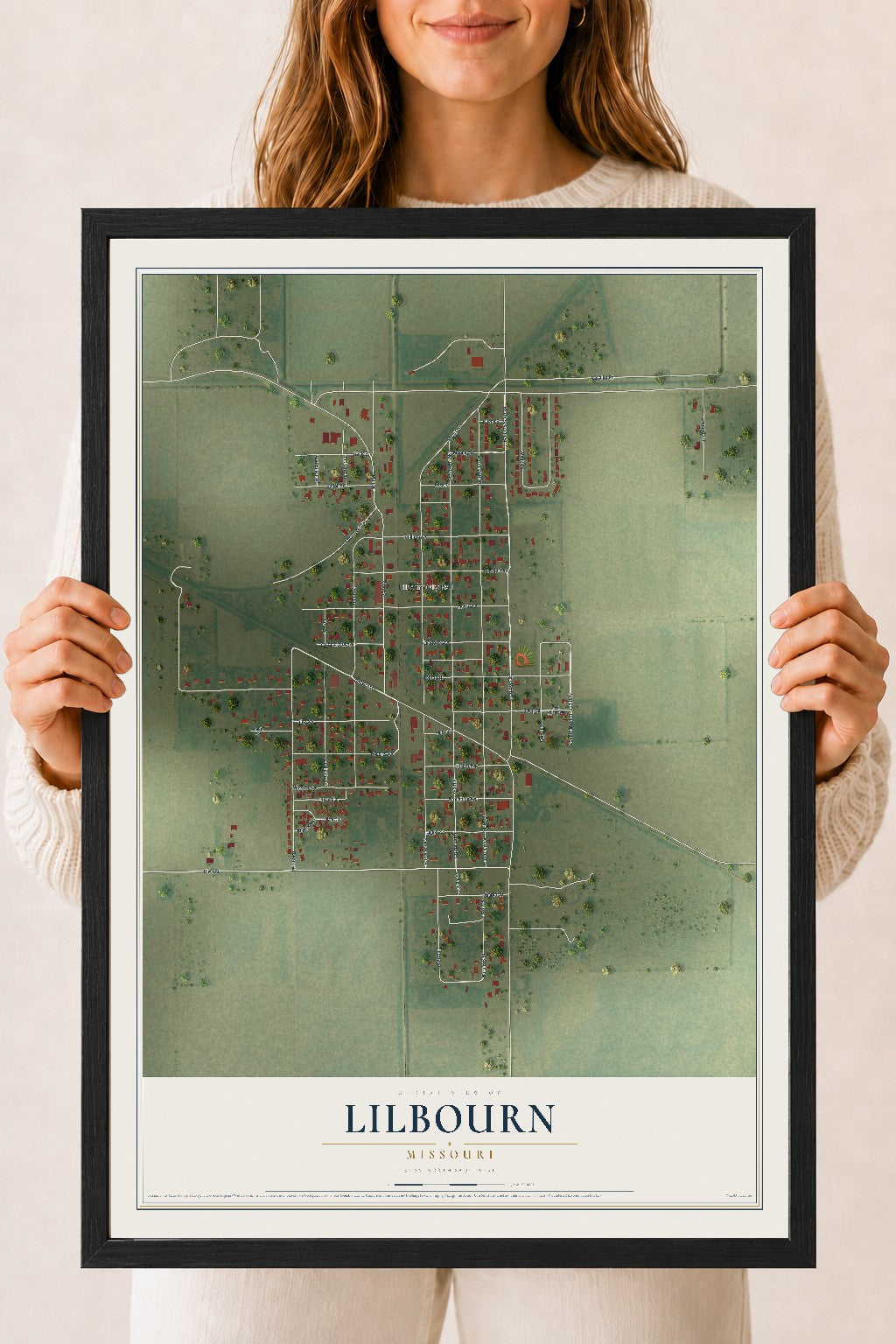 Map of Lilbourn, Missouri, 18 x 24 inch print in a black wood frame