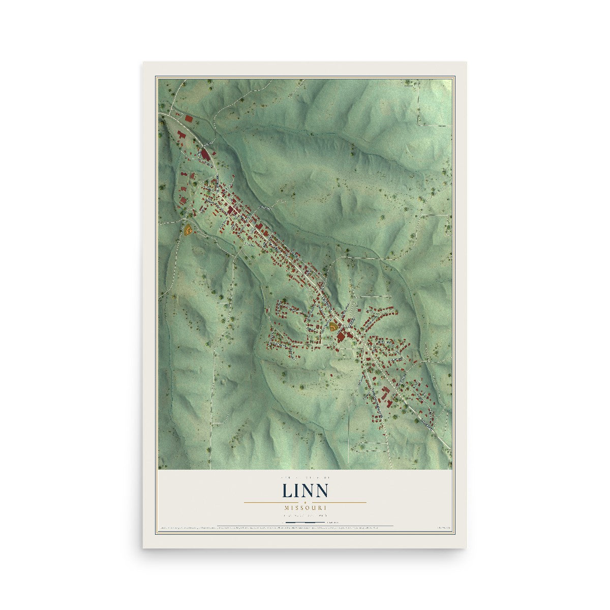 Map of Linn, Missouri, 12 x 18 inch unframed archival matte print