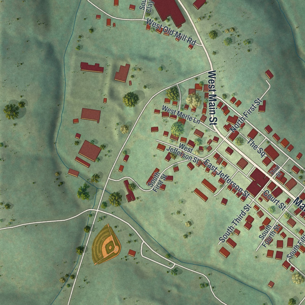 Second close-up of the map of Linn, Missouri print showing more streets and buildings