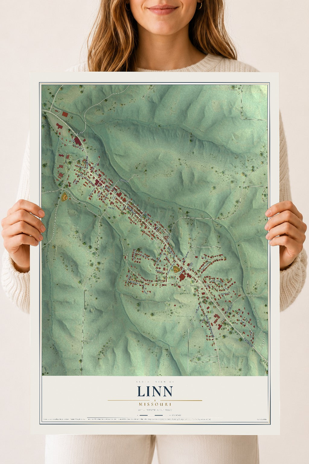 Map of Linn, Missouri, 18 x 24 inch unframed archival matte print