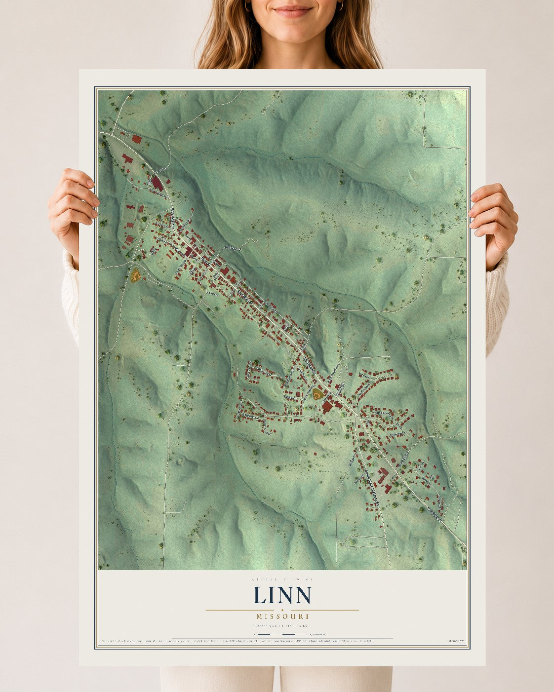 Map of Linn, Missouri, 24 x 36 inch unframed archival matte print