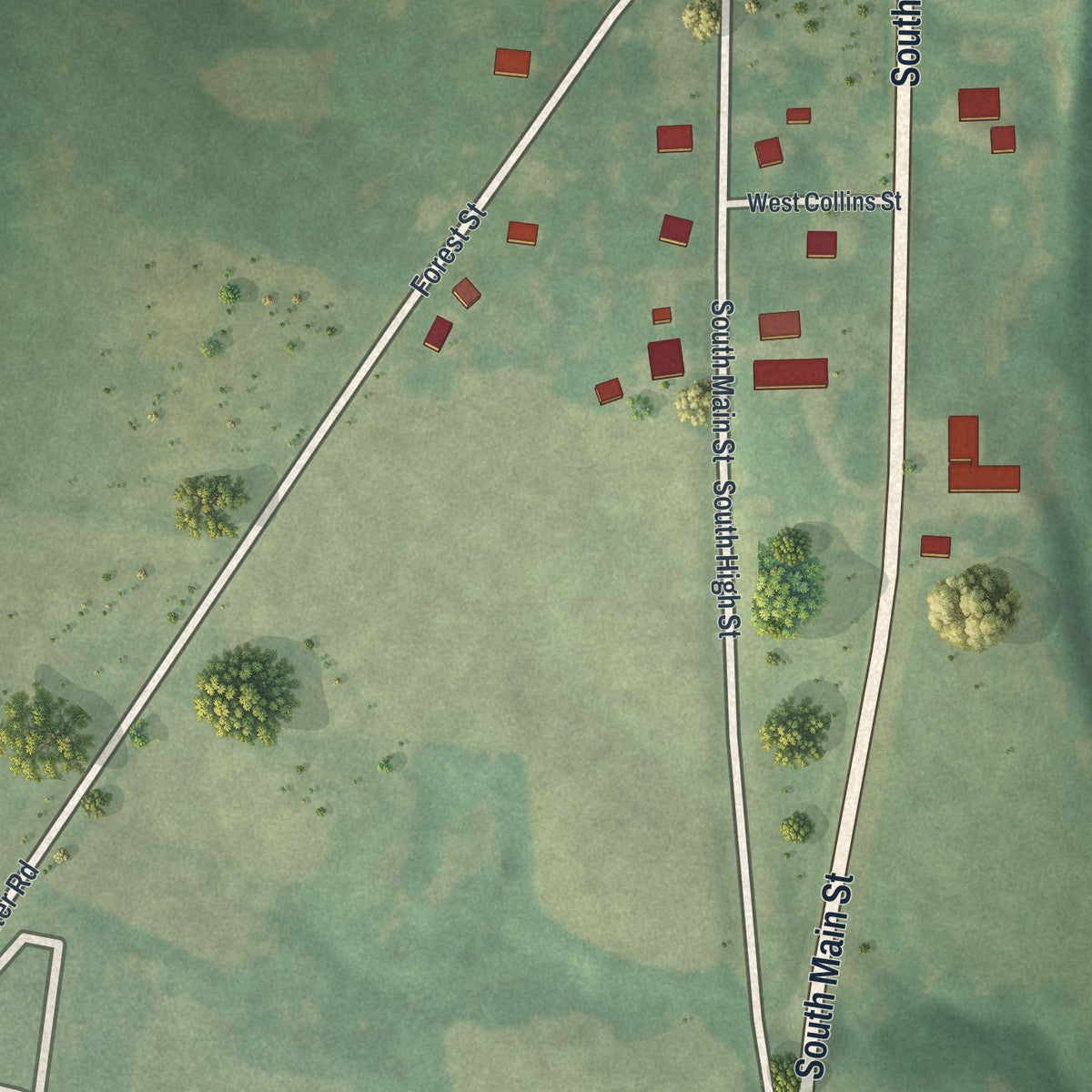Second close-up of the map of Linneus, Missouri print showing more streets and buildings
