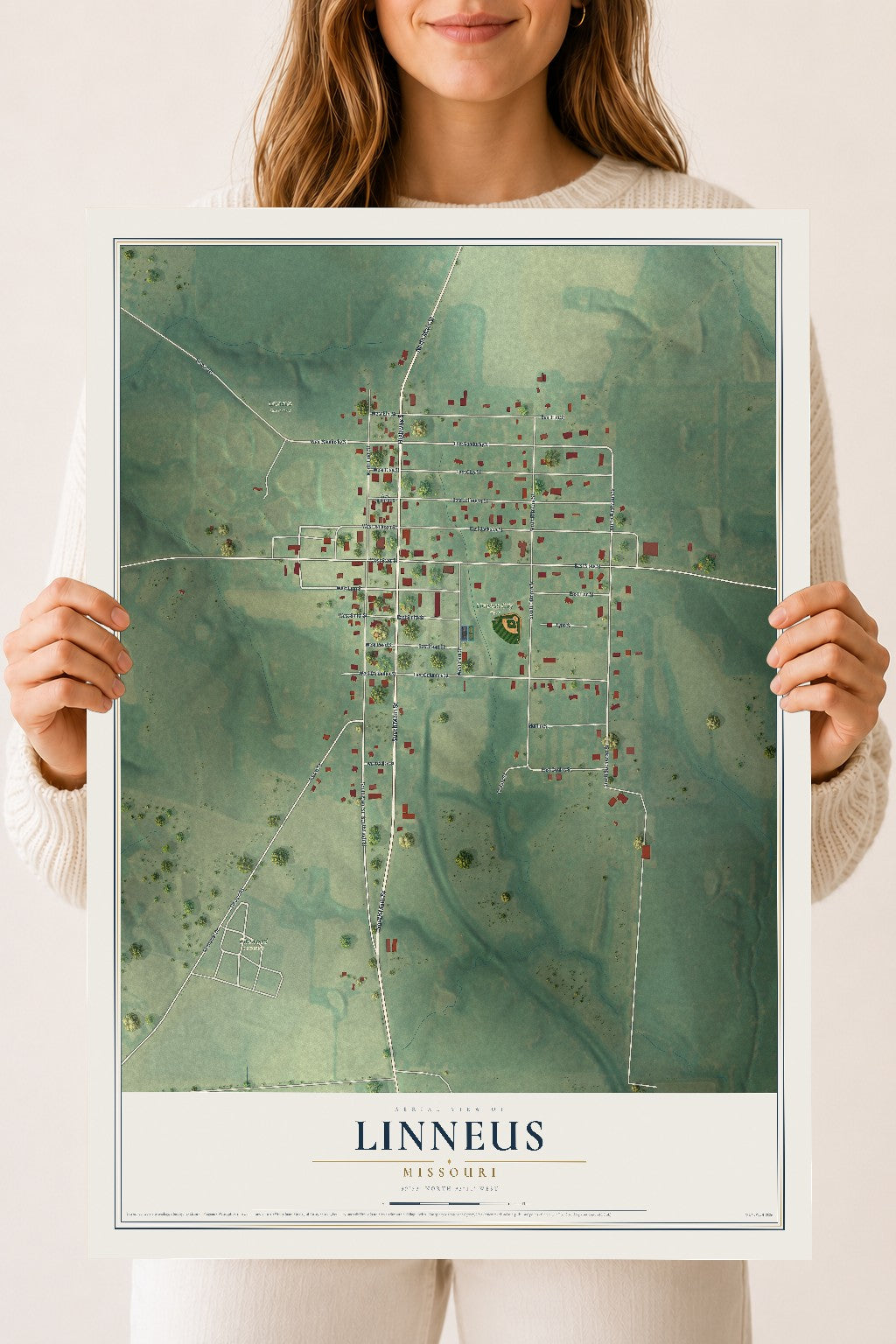 Map of Linneus, Missouri, 18 x 24 inch unframed archival matte print