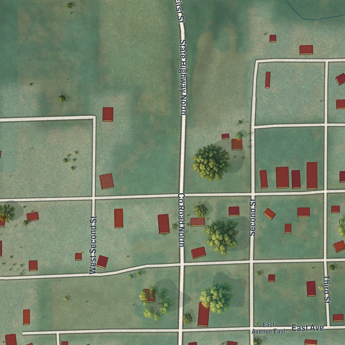 Close-up of the map of Livonia, Missouri print showing street and building detail