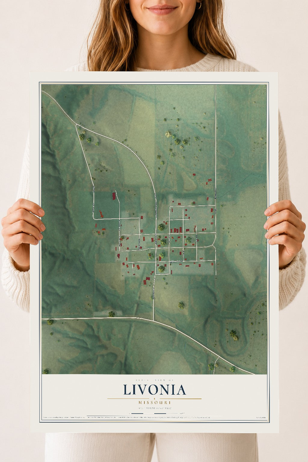 Map of Livonia, Missouri, 18 x 24 inch unframed archival matte print