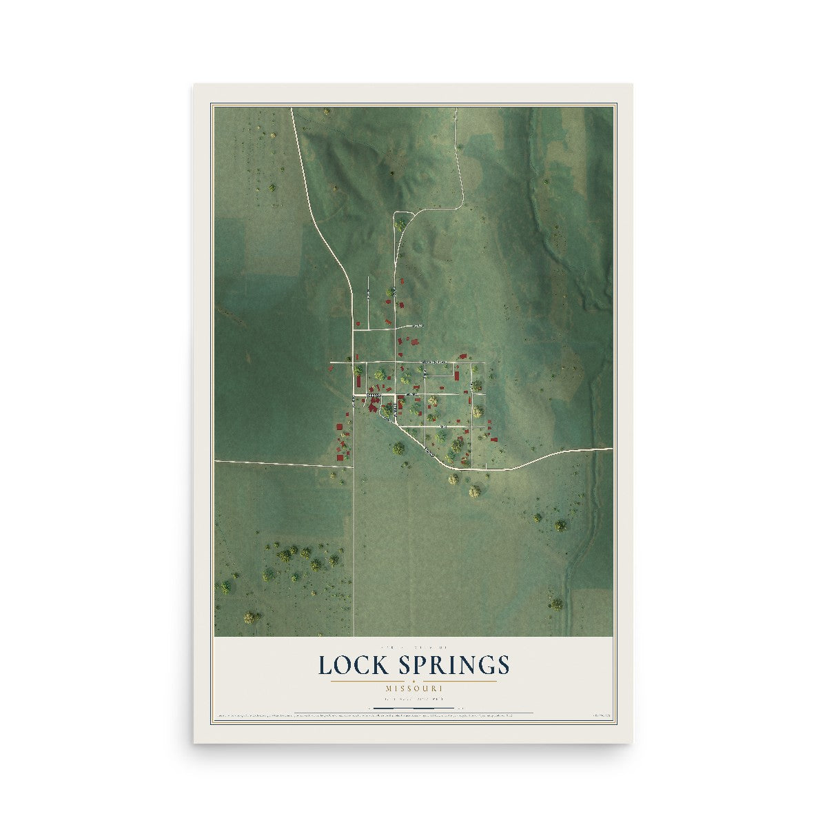 Map of Lock Springs, Missouri, 12 x 18 inch unframed archival matte print