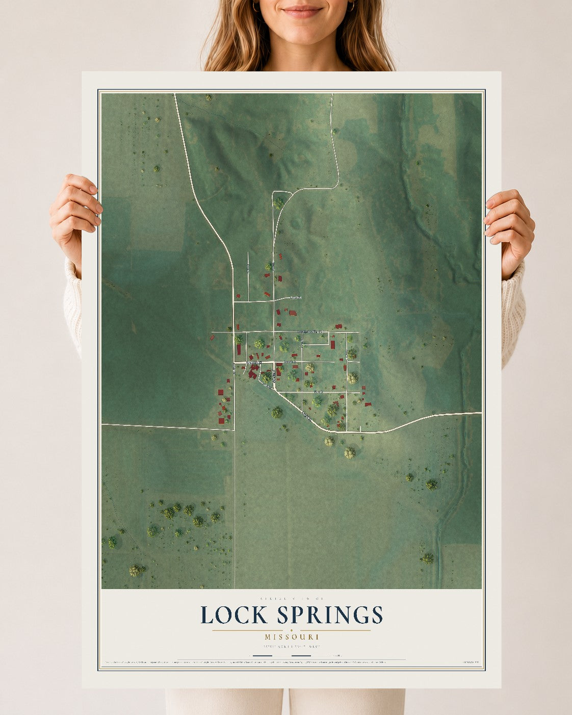 Map of Lock Springs, Missouri, 24 x 36 inch unframed archival matte print