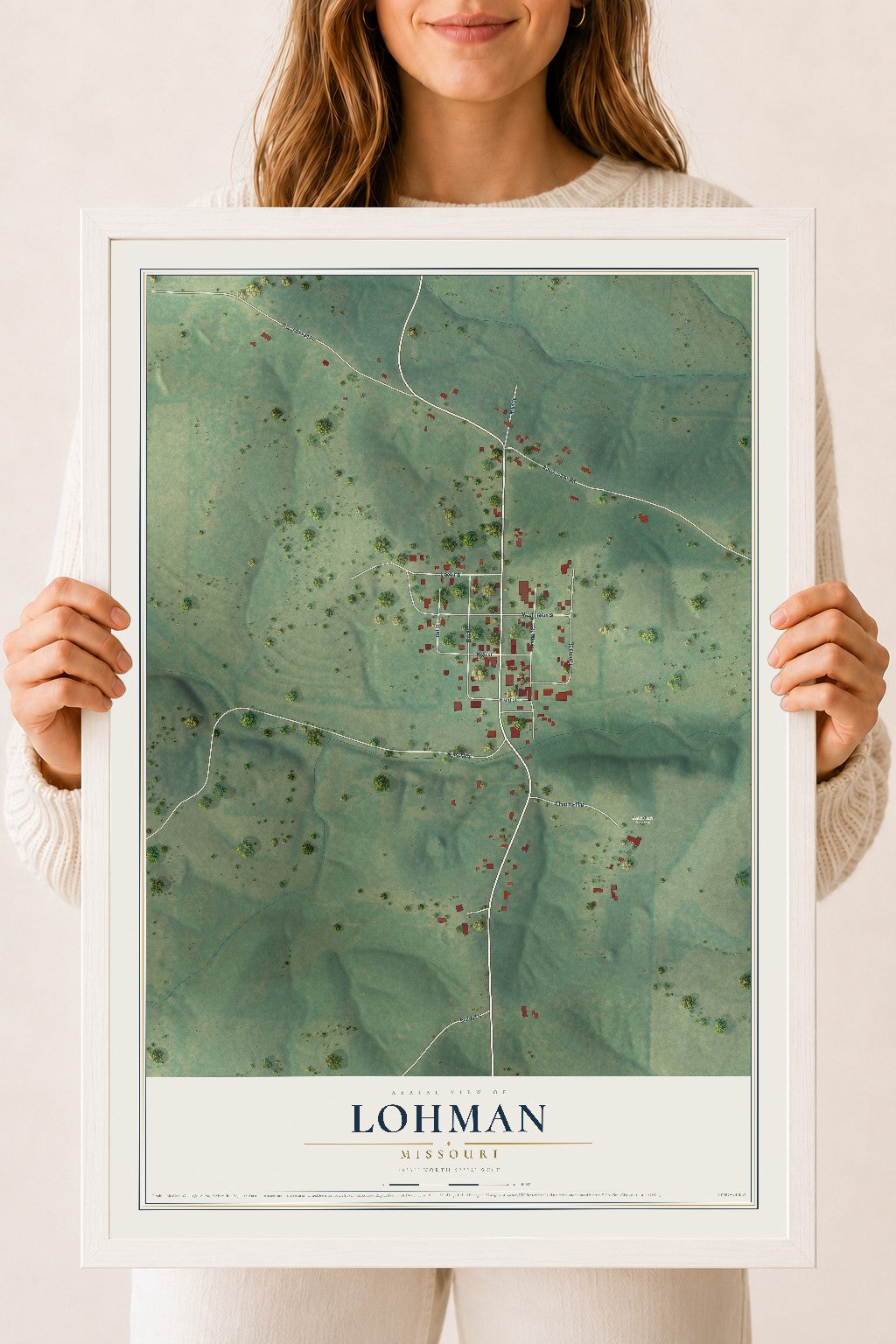 Map of Lohman, Missouri, 18 x 24 inch print in a white wood frame