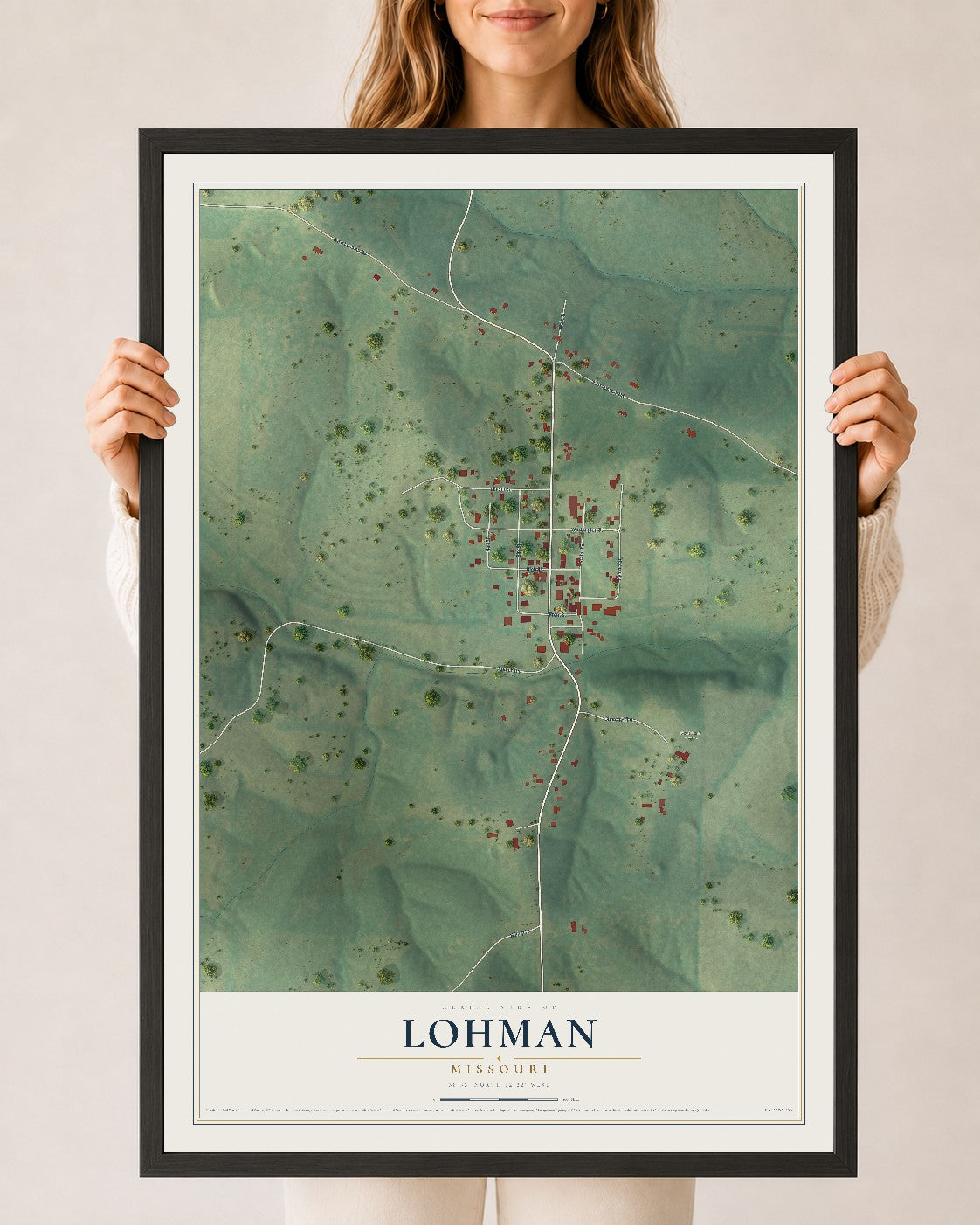 Map of Lohman, Missouri, 24 x 36 inch print in a black wood frame