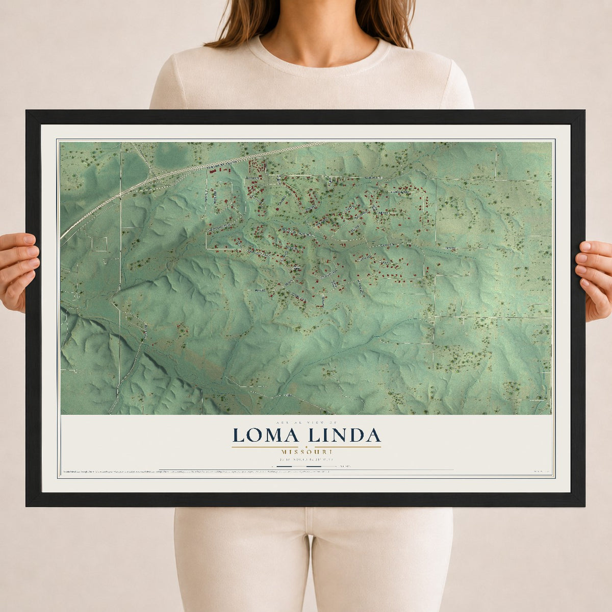 Map of Loma Linda, Missouri, 18 x 24 inch print in a black wood frame