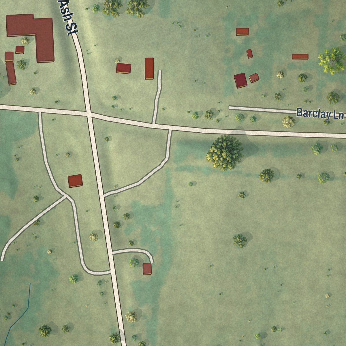 Close-up of the map of Louisburg, Missouri print showing street and building detail