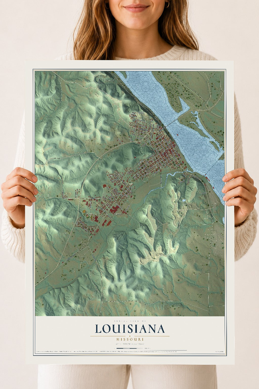 Map of Louisiana, Missouri, 18 x 24 inch unframed archival matte print