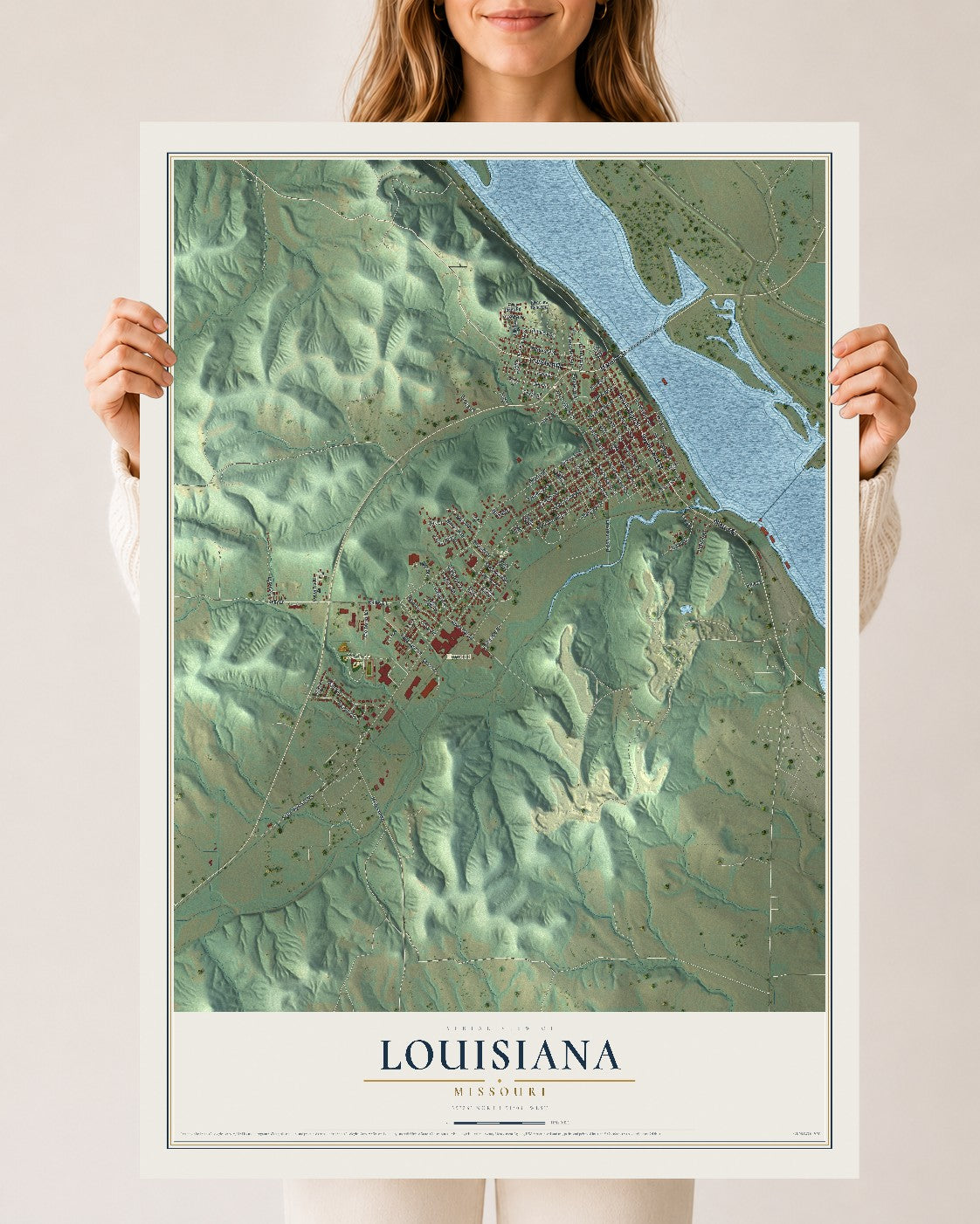 Map of Louisiana, Missouri, 24 x 36 inch unframed archival matte print