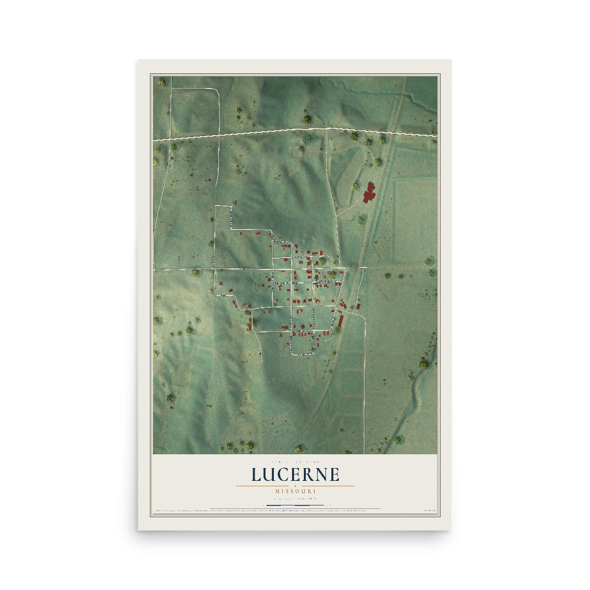 Map of Lucerne, Missouri, 12 x 18 inch unframed archival matte print