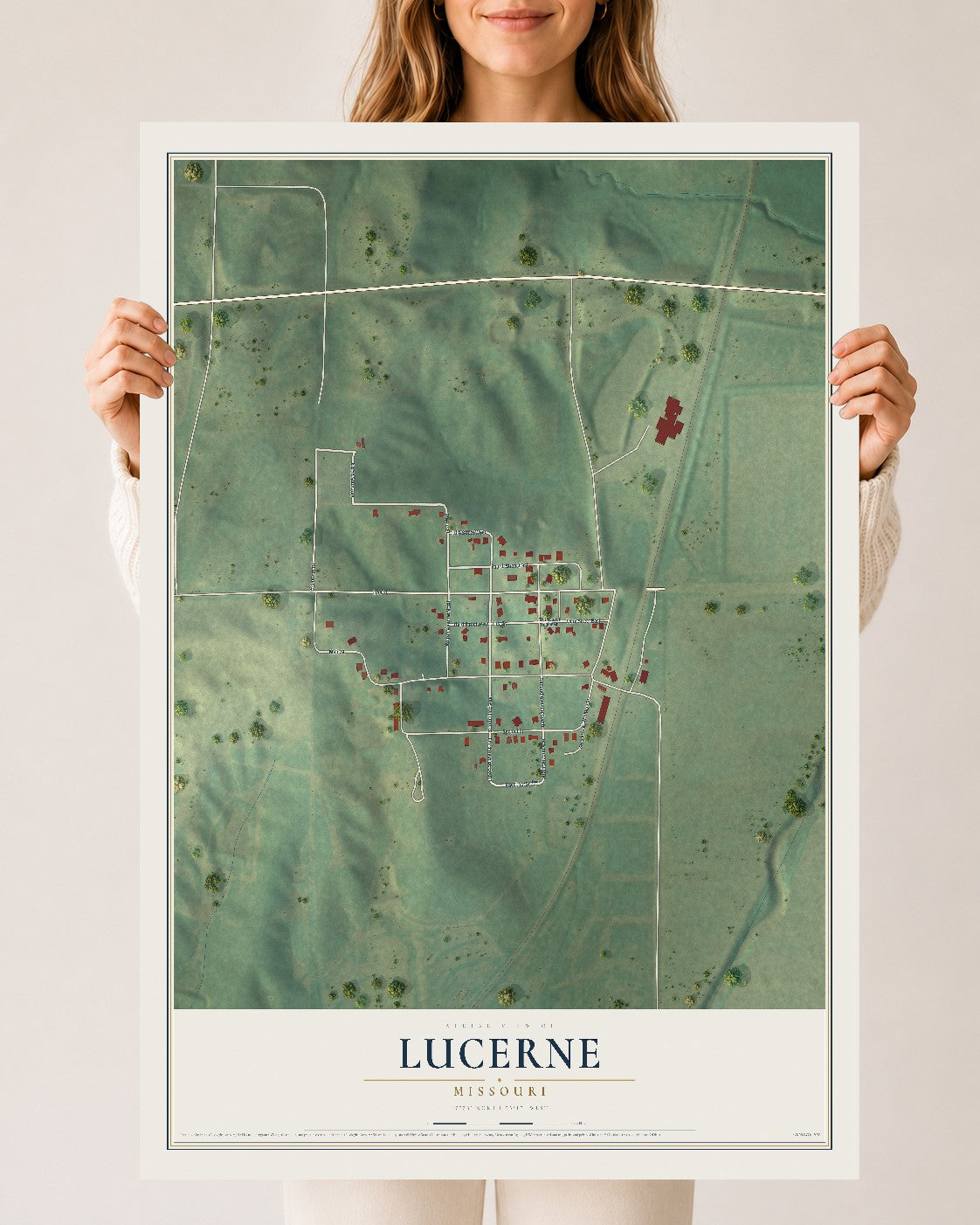 Map of Lucerne, Missouri, 24 x 36 inch unframed archival matte print