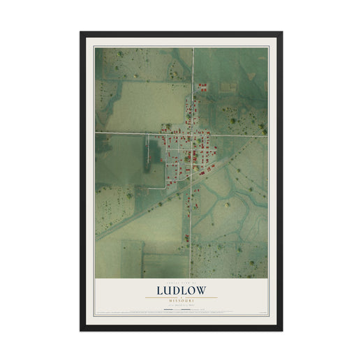 Map of Ludlow, Missouri, 12 x 18 inch print in a black wood frame