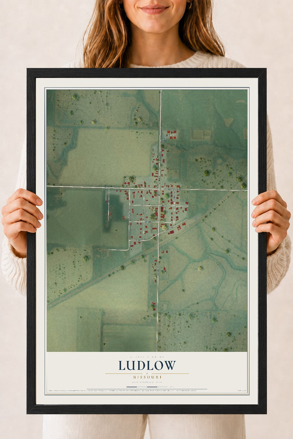 Map of Ludlow, Missouri, 18 x 24 inch print in a black wood frame