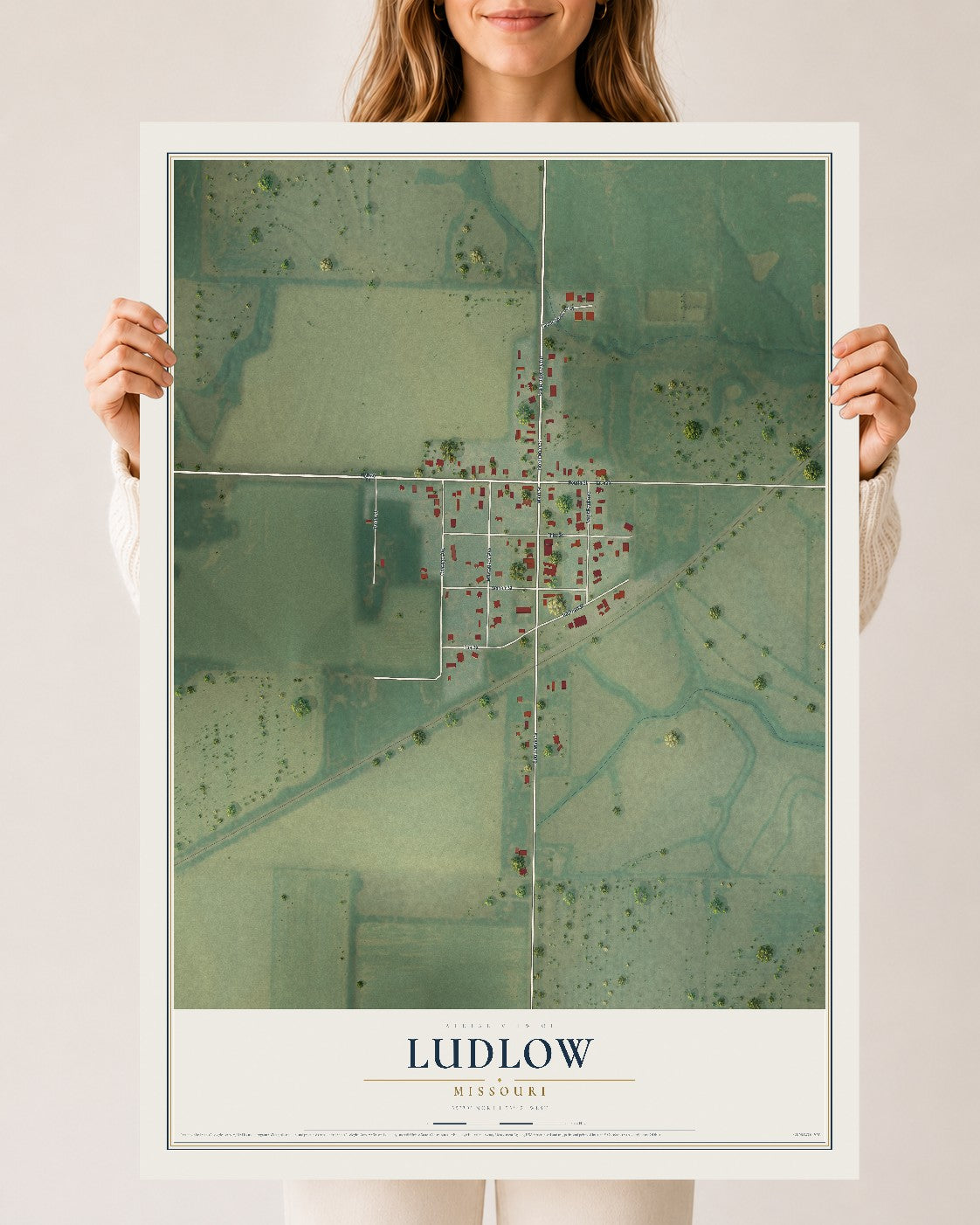 Map of Ludlow, Missouri, 24 x 36 inch unframed archival matte print