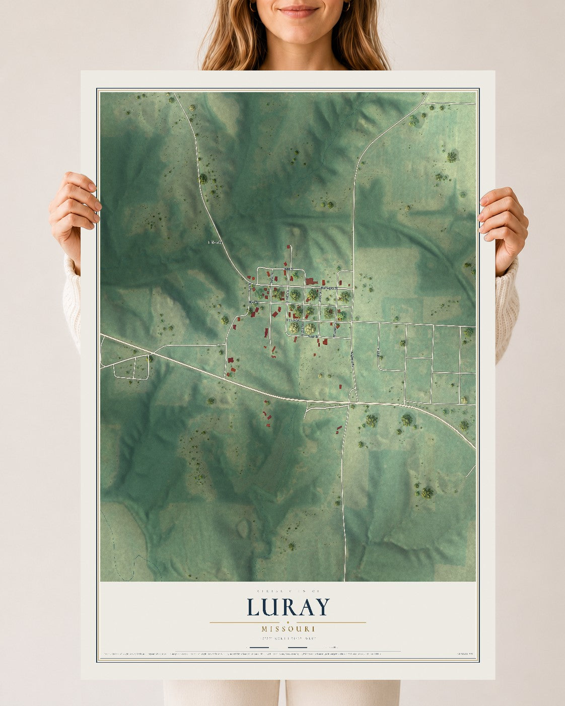 Map of Luray, Missouri, 24 x 36 inch unframed archival matte print