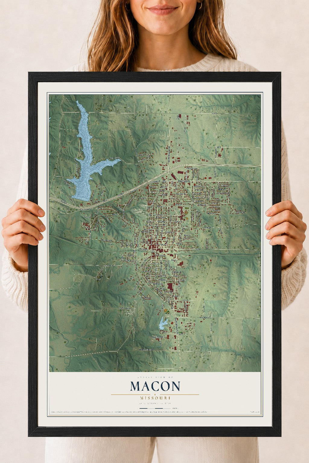 Map of Macon, Missouri, 18 x 24 inch print in a black wood frame