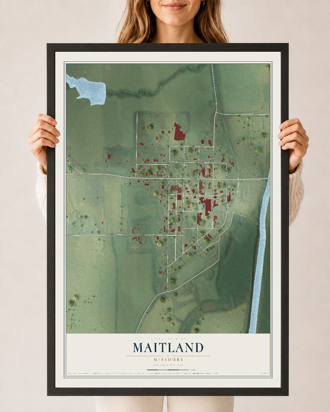 Map of Maitland, Missouri, 24 x 36 inch print in a black wood frame