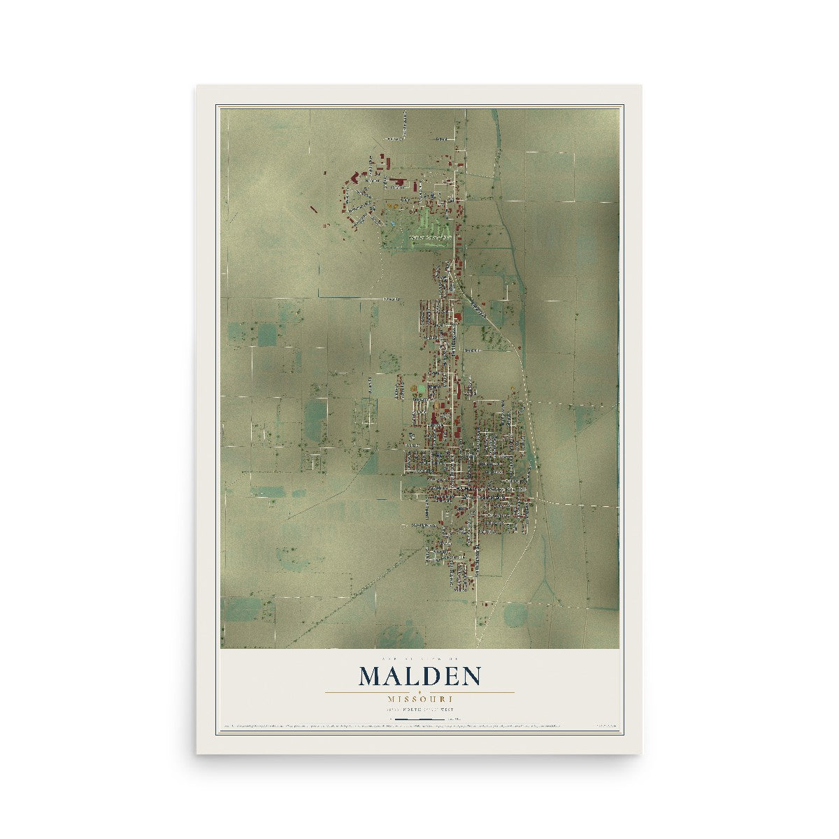 Map of Malden, Missouri, 12 x 18 inch unframed archival matte print