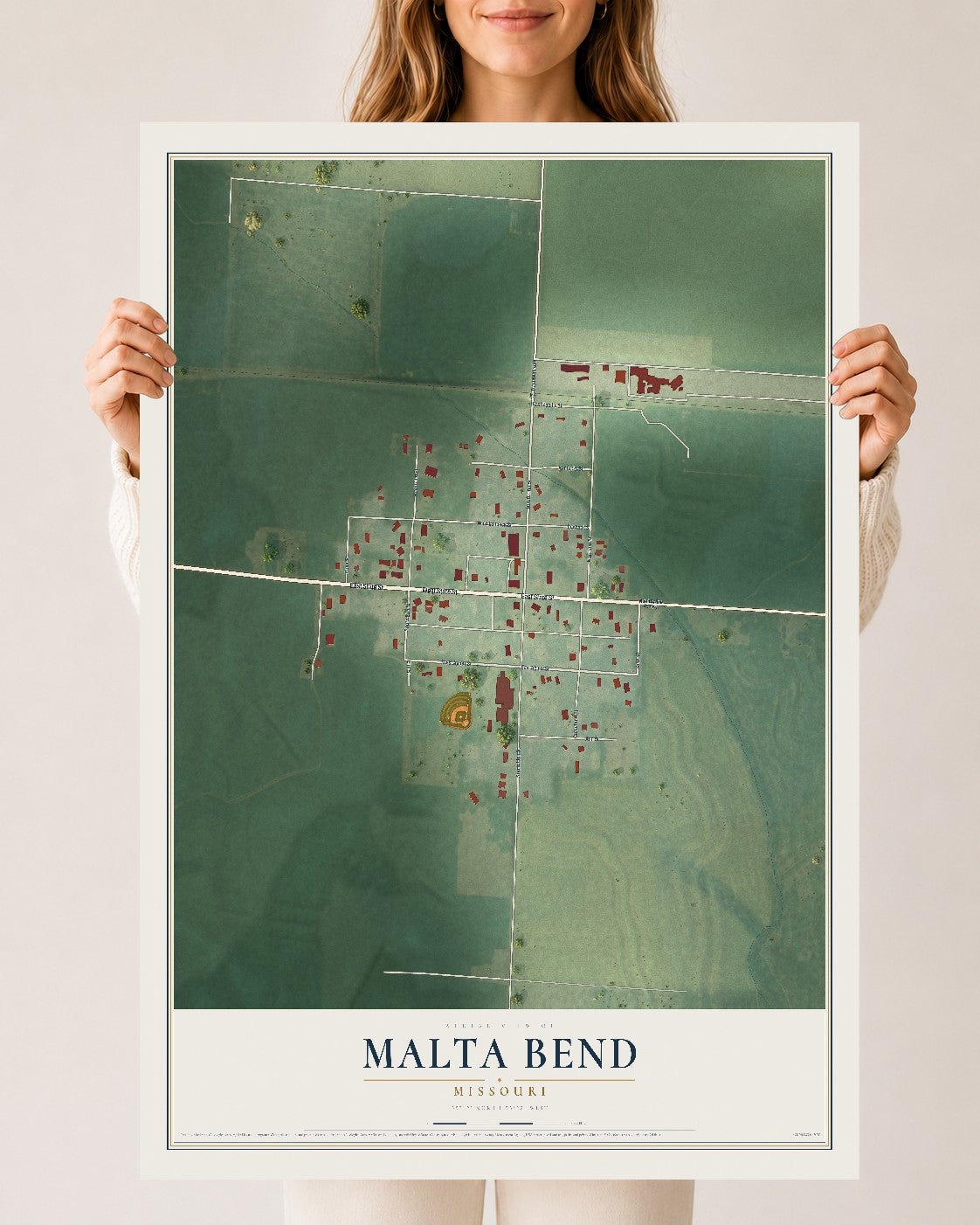 Map of Malta Bend, Missouri, 24 x 36 inch unframed archival matte print