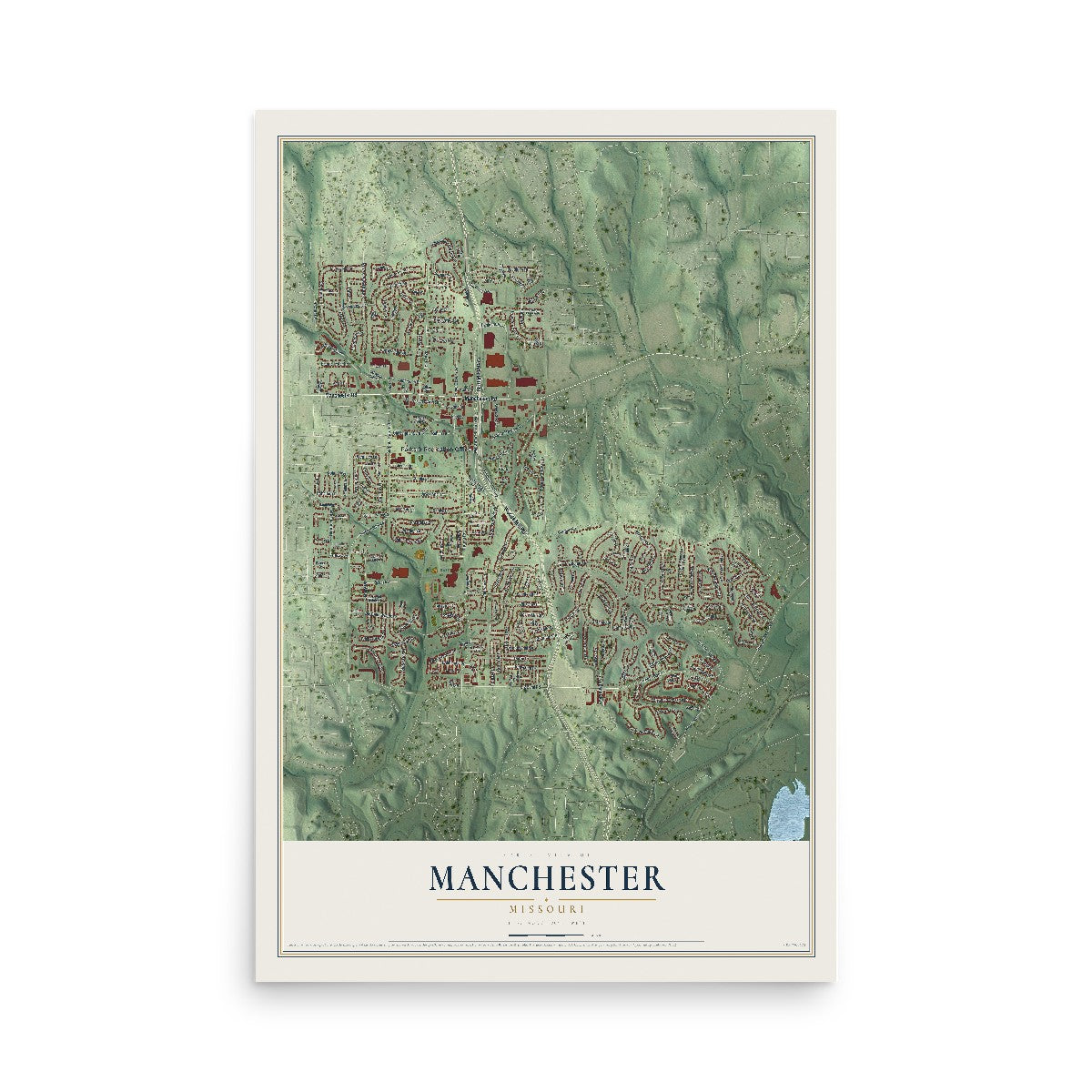 Map of Manchester, Missouri, 12 x 18 inch unframed archival matte print