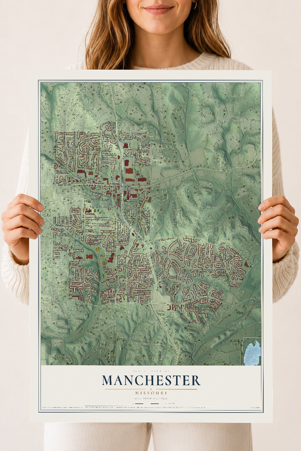 Map of Manchester, Missouri, 18 x 24 inch unframed archival matte print