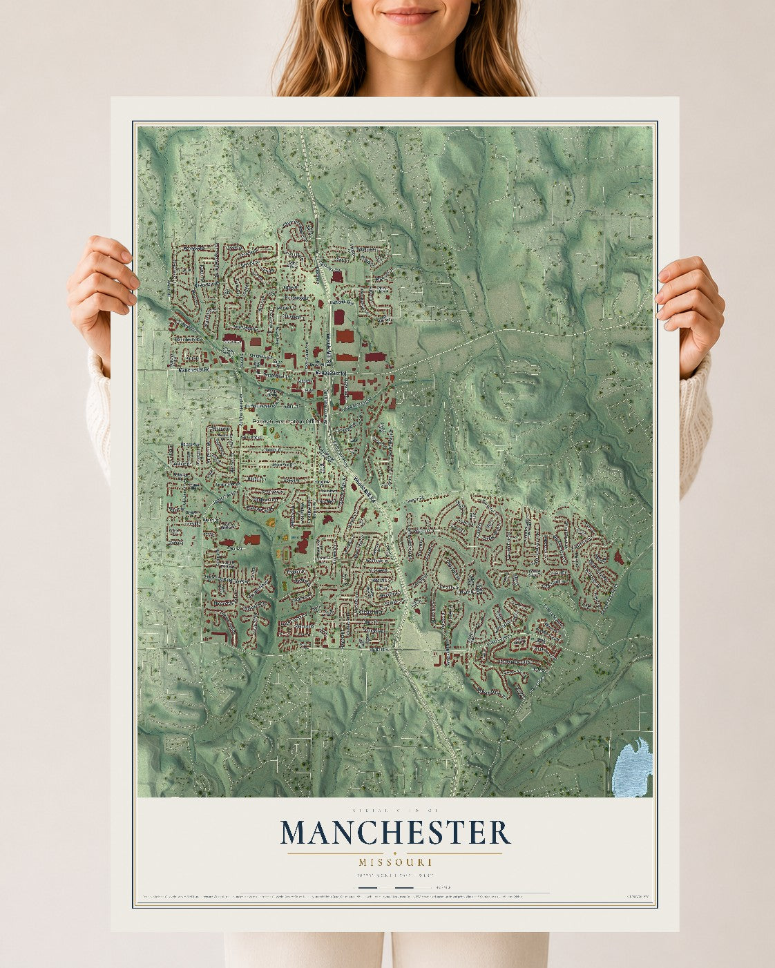 Map of Manchester, Missouri, 24 x 36 inch unframed archival matte print